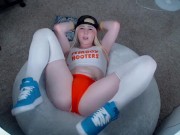 Preview 1 of FEMBOY HOOTERS Boi does Live Webcam Show Edging and Cumming Multiple Times Cosplay