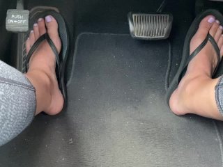skinny feet, pedal pumping car, flip flop feet, foot fetish