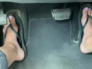 Cute Feet Driving in Flip Flop Sandals Pedal Pumping
