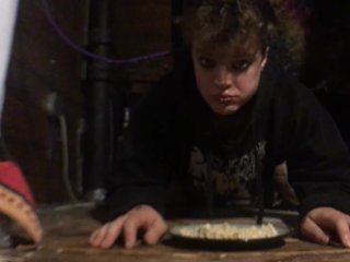 pet femboy queer dyke eats off the floor on leash