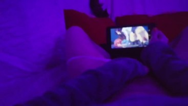 Redhead Girl masturbating watching lesbian Hentai uncensored when parents are in home