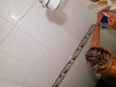 pregnant latina wife taking a shower and loves people watching, full video for sale 