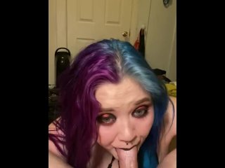 vertical video, split hair, hand job, blowjob