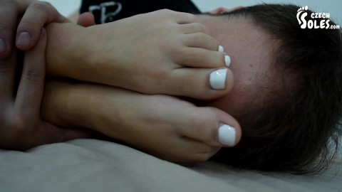 Wendy's cold tiny feet in need of attention (small feet, bare feet, close up feet, feet in bed,toes)