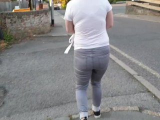 pee jeans, public wetting, solo female, real pee accident