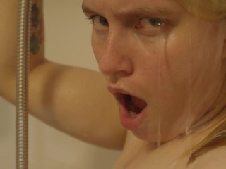 solo female, female orgasm, shower wank, soaked boobs