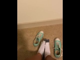 sneakers, tired, solo female, feet
