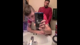 Husband fucks me with huge cock in bathroom 