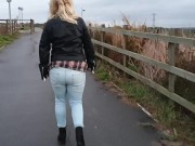 Preview 1 of ⭐ Public Wetting in tight blue jeans,  then rewetting them again later! (No toilets allowed) ;)