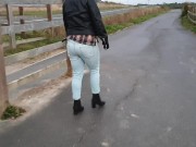 Preview 3 of ⭐ Public Wetting in tight blue jeans,  then rewetting them again later! (No toilets allowed) ;)