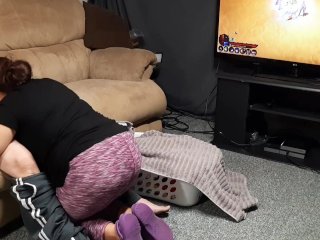 Step Mom Stops Doing Laundry to Suck Her Step Sons Cock WhileHe Games. No_Stopping!