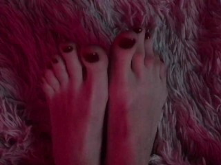 Pretty Long Feet with Red Painted Toenails
