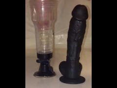 (custom video, edited) Horny married guy plays with fleshlight & Cums on dildo & sucks clean.