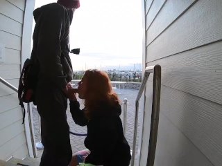 verified couples, extreme outdoor, public blowjob, ginger