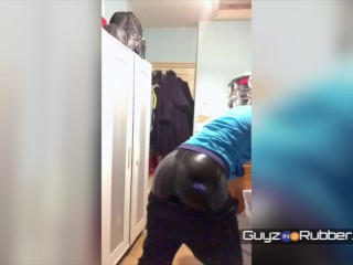 Distant Rubber Solo sees chav undress to reveal his tight rubber gear. Wanking, fleshlight & cum etc