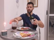 Preview 3 of romantic dinner date - handsome husband cums on pizza -