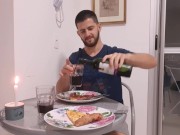 Preview 5 of romantic dinner date - handsome husband cums on pizza -