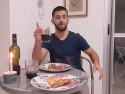 Preview 6 of romantic dinner date - handsome husband cums on pizza -