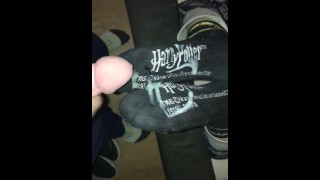 Huge CUM Wearing Black Harry Potter Socks