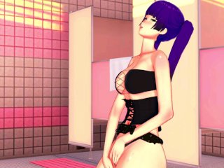 purple hair, animation 3d, solo female, big tits
