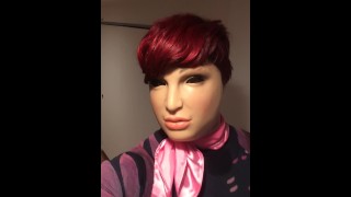 Naughty Nadia (trans, crossdressing, feminização, transformação, máscara feminina, ligas, salto alto)