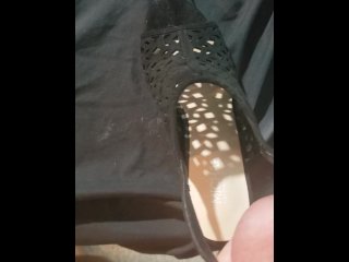cleaning up some dirty heels with my dick and filling it with cum