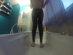 Desperate trans girl wets herself in the shower