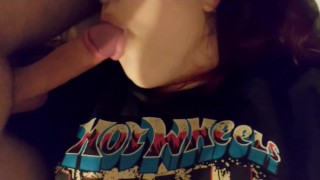 Sucking BF's big cock while rubbing her wet pussy