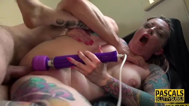 Watch Bondage Video:Dominated tattooed busty slut deep throats