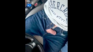 Smoking and jerking dick in car
