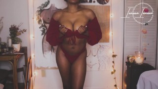 Try-On Haul Ebony Beauty With Brown Perky Tits In A RED HOT Set