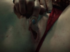 Hot Pussy in stockings fingers herself in the car - close up vibrator