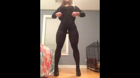 Raquel's rubber pussy (trans, crossdress, female mask, fetish, skirt, pantyhose, kinky, encasement)