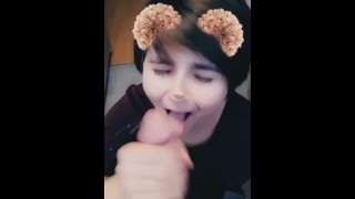 Cutie sucks my cock and takes a cumshot in the face - Snapchat filter 