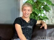 Preview 5 of Sensual blonde UK twink stretching dick while interviewed