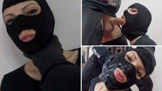 蒙面荡妇：邋遢的避孕套深喉和Facefuck Quickie