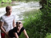 Preview 5 of A slut Girl in Beautiful Nature has her Mouth Full of Sperm and is Happy / free