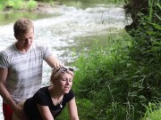 Preview 6 of A slut Girl in Beautiful Nature has her Mouth Full of Sperm and is Happy / free