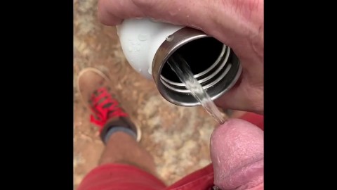 Drinking my own piss! Horny and thirst on a hike 