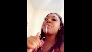 Ebony teen Slut Looking so fucking good while she Does SPIT TRICKS on my dick ❤️ For more link bio