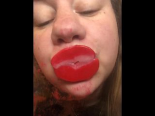 vertical video, lipstick, fetish, glass kiss