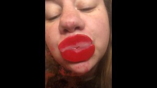 Red Lips Kissing Glass