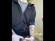 Preview 4 of Jerking off at work AT THE COUNTER!! with risky cumshot