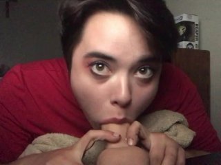 sloppy double dildo deepthroat for chubby femboy :)