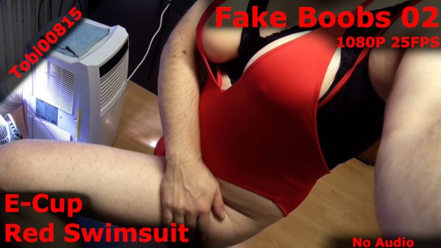 Crossdresser Swimsuit Porn - E-Cup Fake Boobs and too Small Red Swimsuit. Shaved Legs Strapon Tits  Crossdresser. no Audio. - Pornhub.com