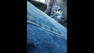 Hand job role play masturbation and cumming while driving in car on public road