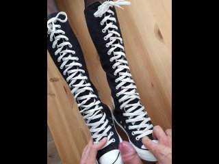cumming on boots, vertical video, fetish converse, cum on boots