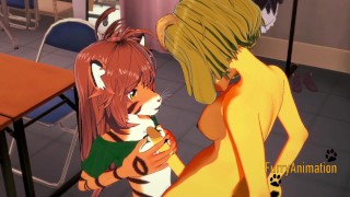 Chlupatý Futanari Hentai 3D Pes Futanari A Tygří Dívka Tvrdý Sex