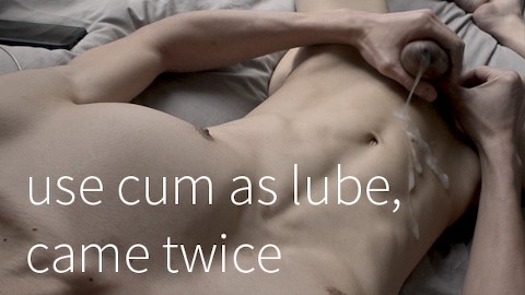 Thick uncut cock use cum as lube, came a second time