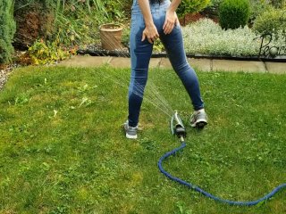 Wetting My Jeans Into sockless Shoes_then soakingin the sprinkler
